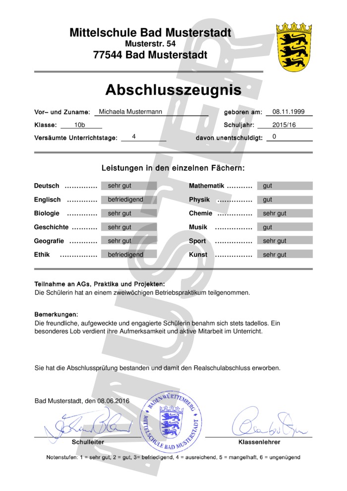 Realschulabschluss bzw. mittlere Reife kaufen